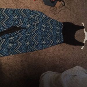 Long blue and black dress with waist belt